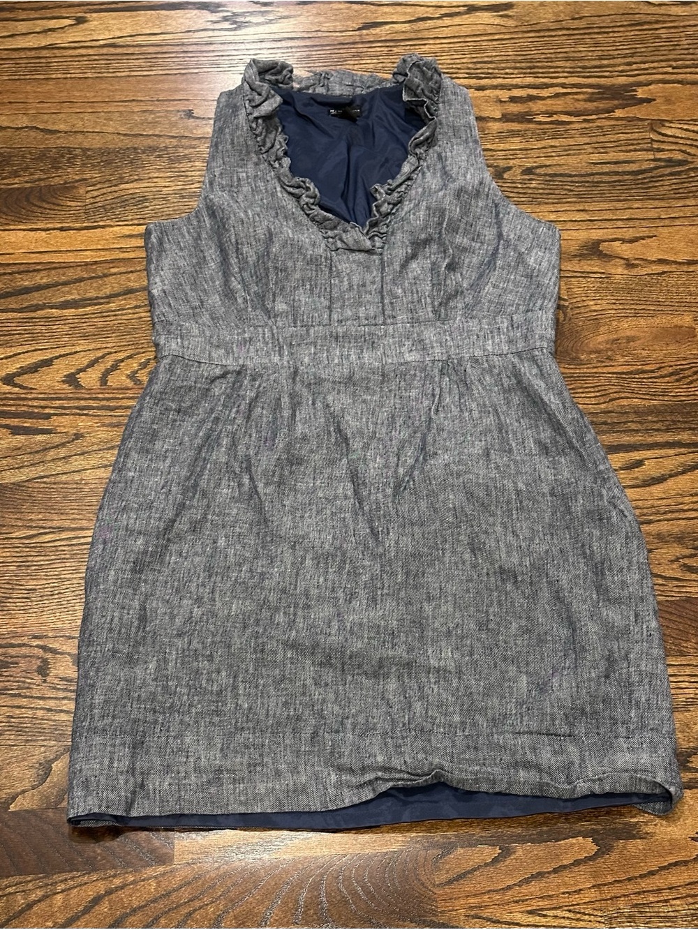 new directions Blue Chambray Ruffle V-Neck Casual Dress